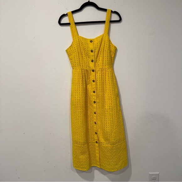J. Crew Yellow Button Down Eyelet Cotton Sundress 0 - Picture 3 of 8